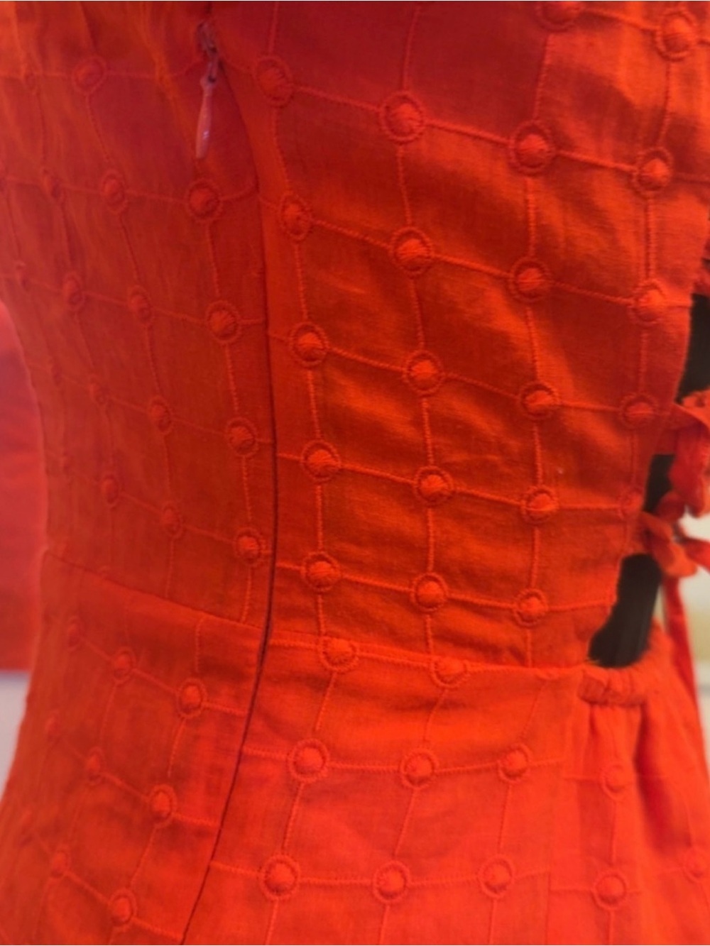 Square Neck Red Orange Puff Sleeve Mini Dress - Picture 16 of 16